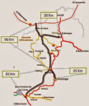 This shows the route of the super-highway from San Cristobal to Palenque.