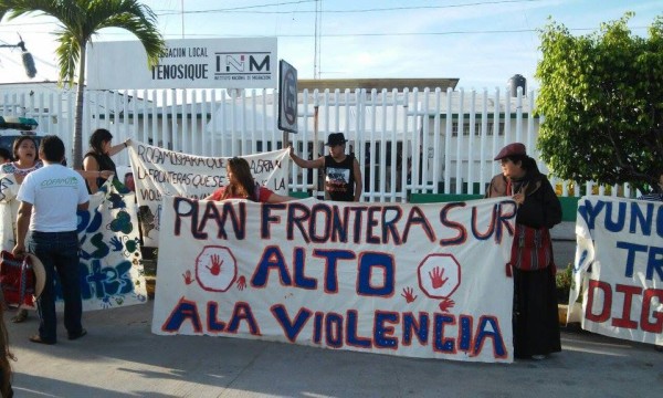 The Banner says: Southern Border Plan, Stop the violence!