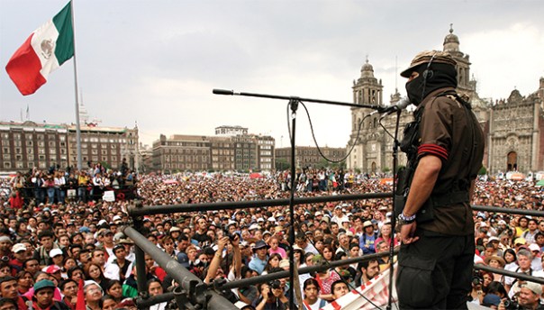 Marcos speaks in the Mexico City Zócalo in 2001.