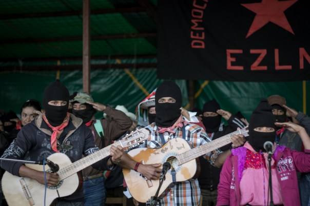 Zapatista musicians play at the Homage and Seminar in Oventik, May 2015.