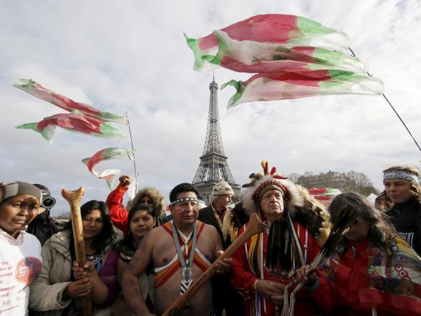 Indigenous peoples protest climate change in Paris.