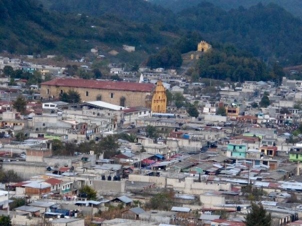 Aerial view of the town of Oxchuc, the capital of Oxchuc municipality, located in the Highlands of Chiapas, Mexico.